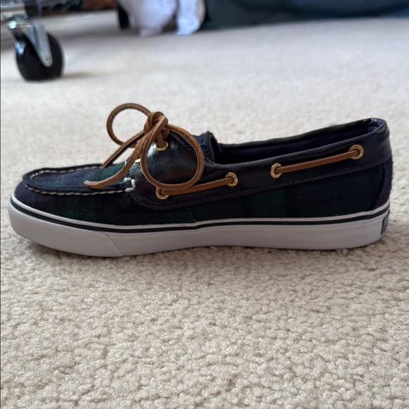 Sperry Green and Blue Boat Shoes with Plaid Design - Picture 6 of 8